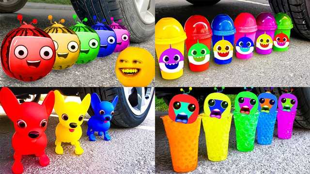 Vídeo de juguetes: ¡Aplasta cosas crujientes y suaves en auto!: ¡globos, botellas y mucho más!