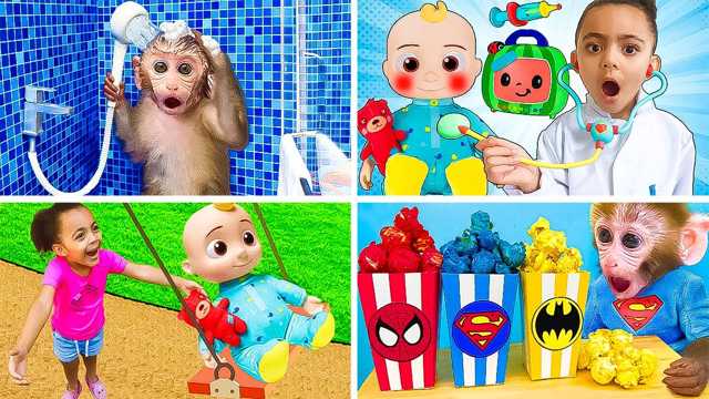 Video đồ chơi: Thời gian vui chơi vui vẻ với khỉ và trẻ em
