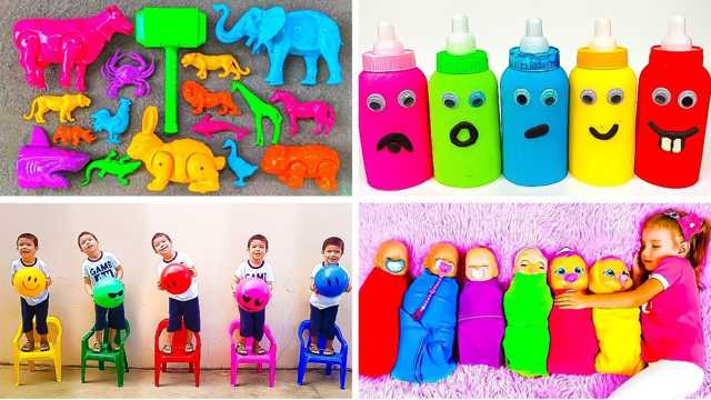 Vídeo de juguetes: Limpia los juguetes de animales que están pintados de diferentes colores | El mejor vídeo sobre cómo aprender los colores