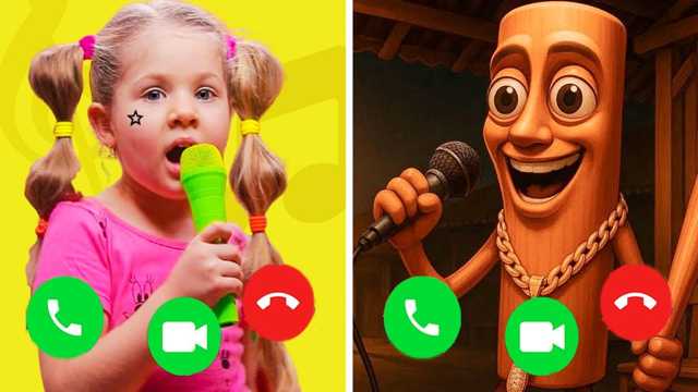 Diviértete cantando con la adorable niña y el amigo de madera